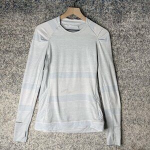 Lululemon Shirt Womens 8 Gray Stripe Long Sleeve Athletic Running Top Yoga